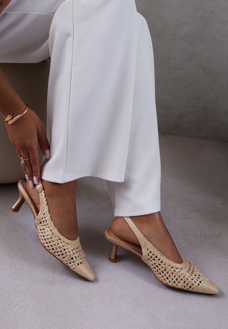 Sandale Bej cu toc stiletto Vices Slingback cu parte superioară ajurată Nilanira