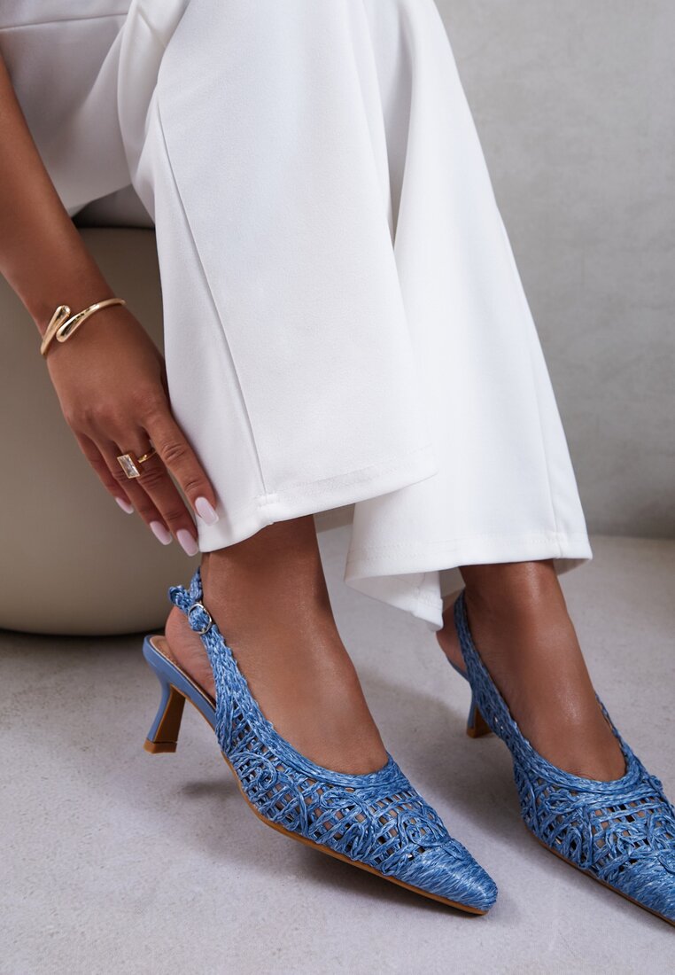 Sandale Albastre cu Toc Stiletto Vices Slingback cu Fețe Perforate Nilanira