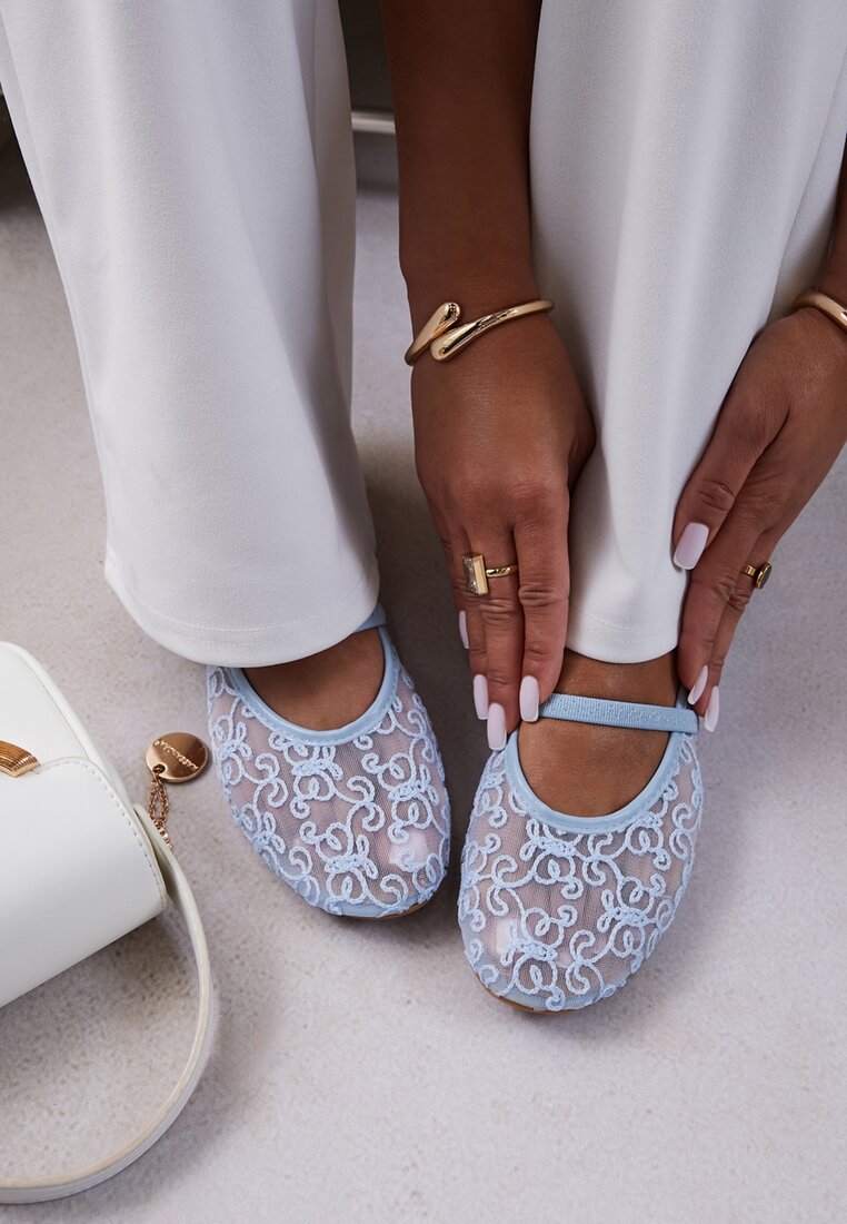 Balerine Albastre Transparente Vices cu Broderie și Baretă Nilovianna