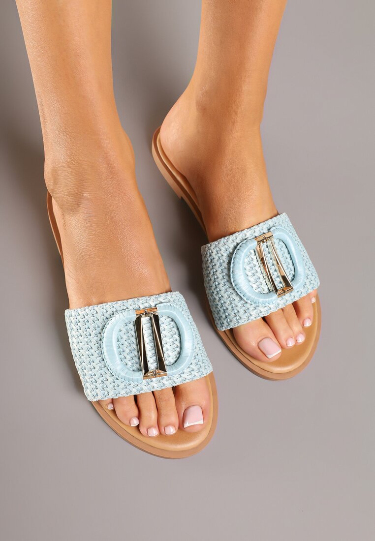 Papuci Albaștri Vices Decorați cu Aplicație Metalică Ardisel