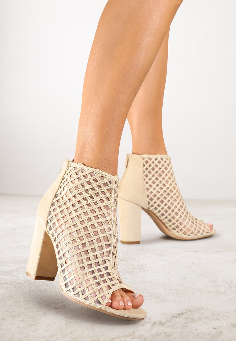 Botine de plasă bej Vices pe toc gros Sovhira