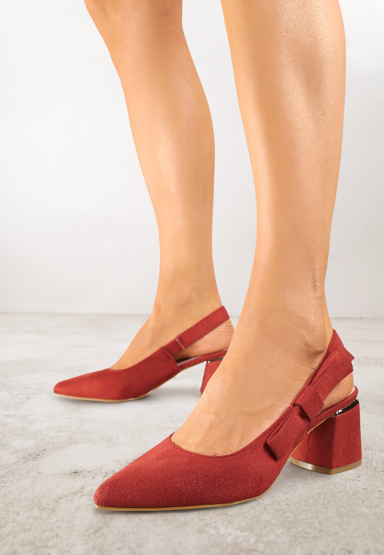 Sandale Roșii cu Toc Gros Vices Slingback cu Talpă Interioară din Piele Vevoline