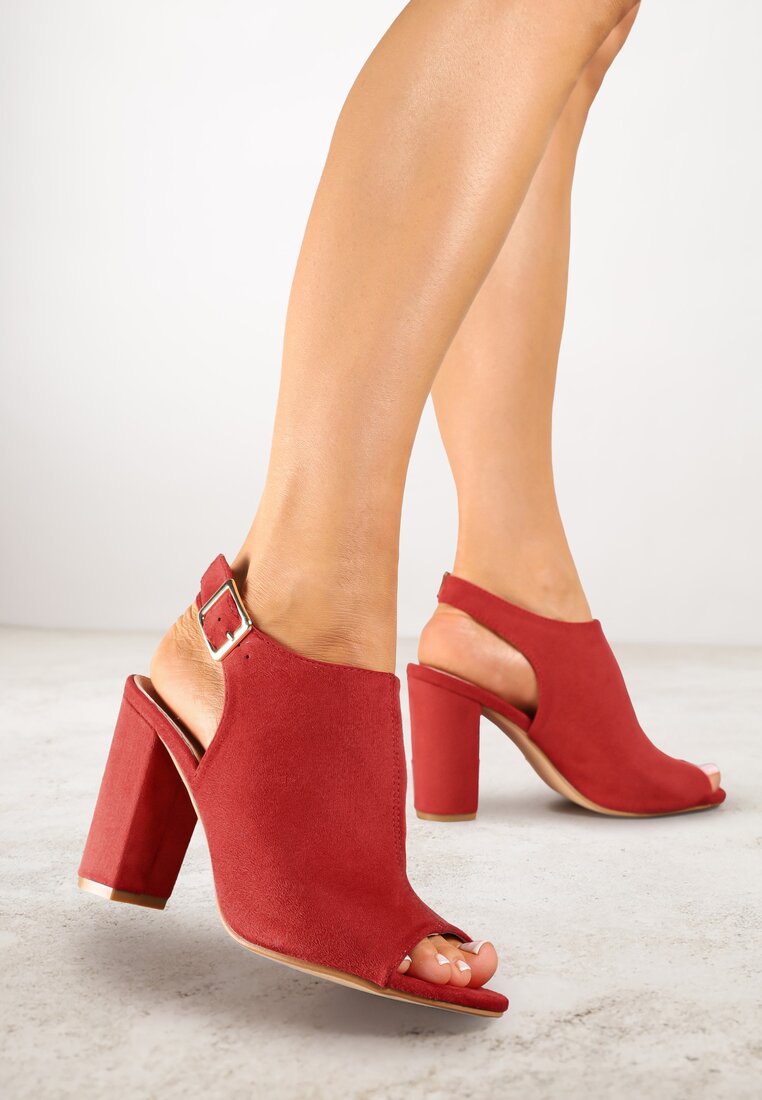 Sandale Roșii Vices cu toc bloc cu branț din piele naturală Feladriela