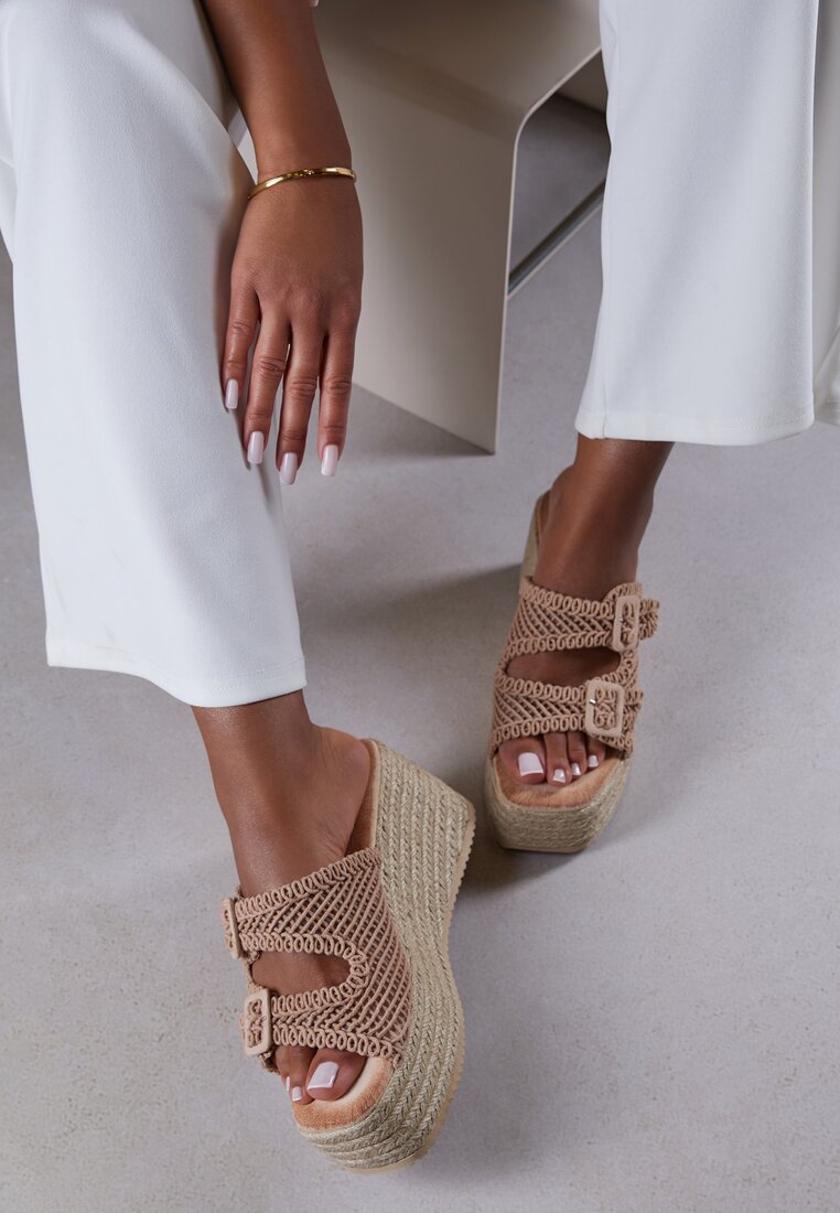 Papuci Bej închis Vices cu platformă decorați cu împletitură Edirithra