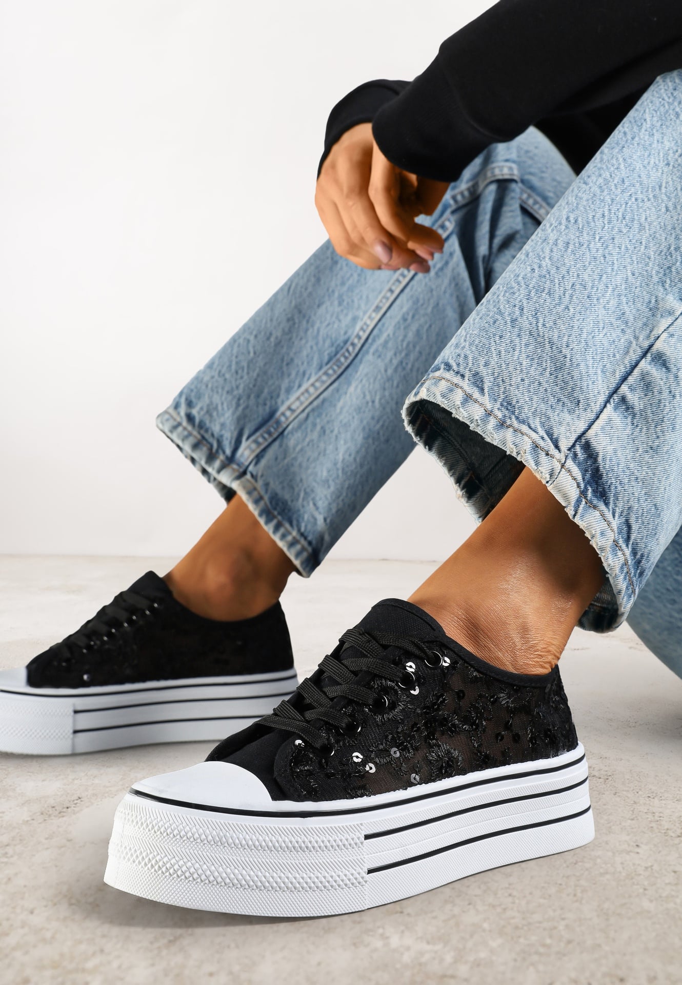 Tenisi Negri Vices din plasă cu paiete pe talpă groasă Telanila