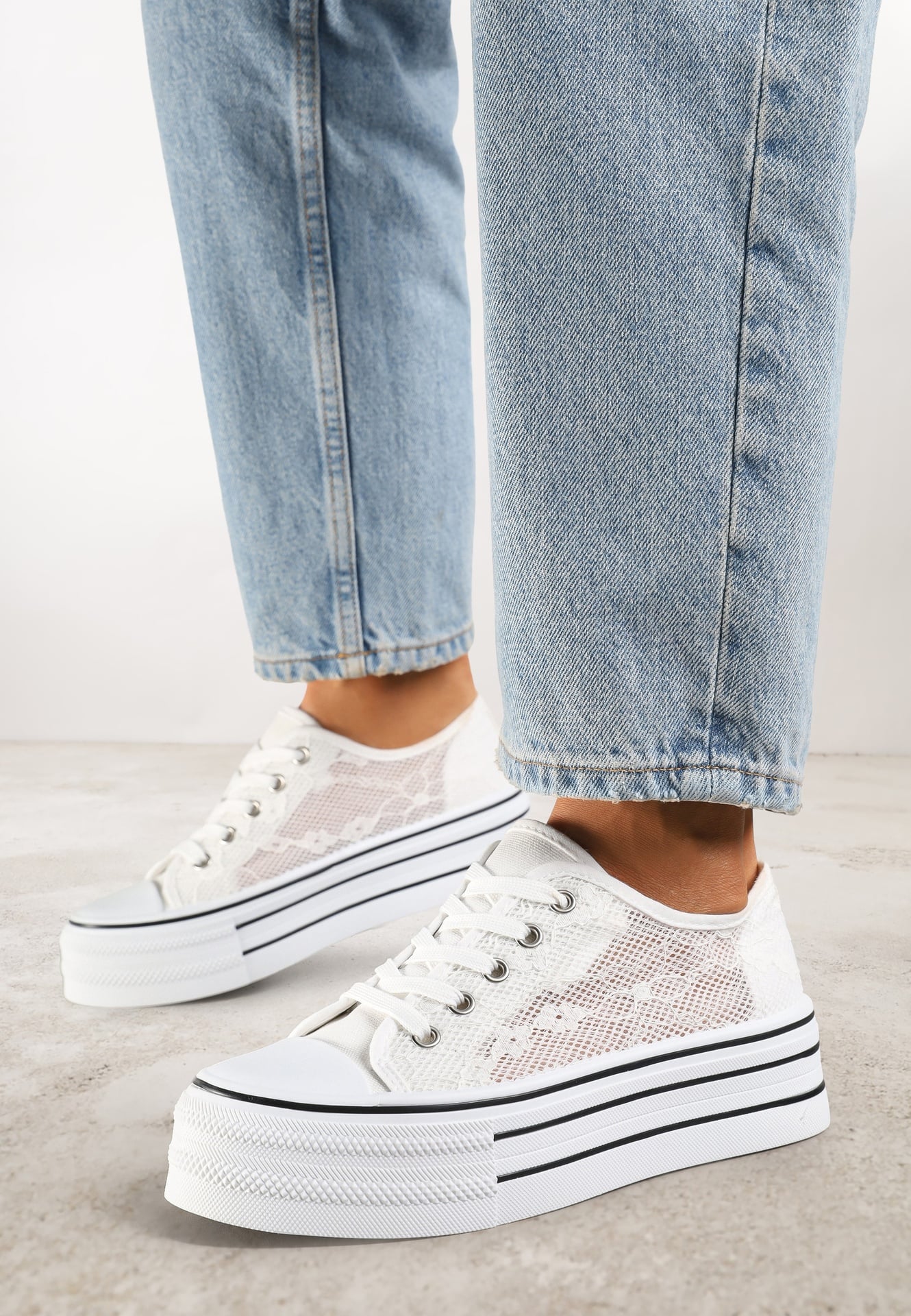 Adidași cu Dantelă Albi Vices pe Talpă Dublă Telosira