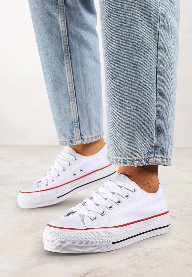 Adidași Alb-Roșu Vices pe Platformă cu Guler Jos Tiloria