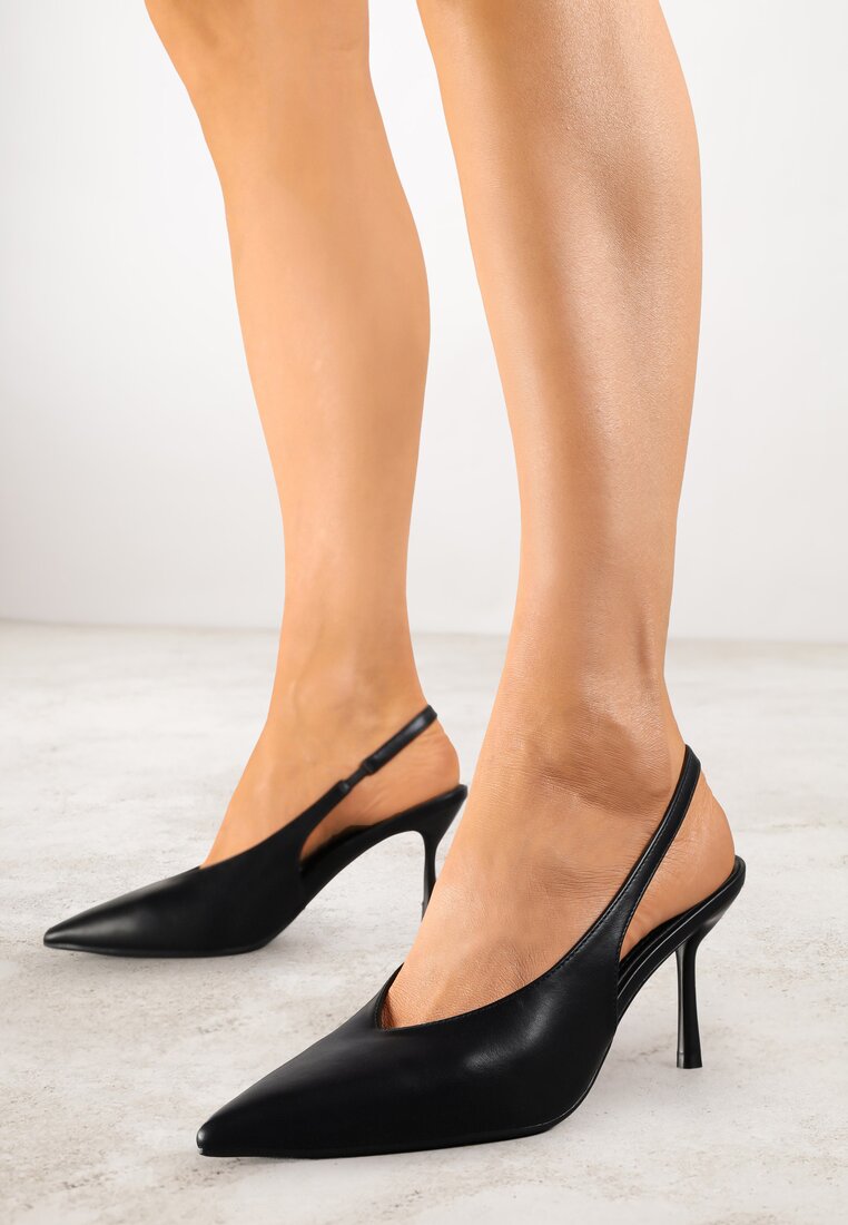 Sandale Negre Vices Slingback cu toc Tilarina