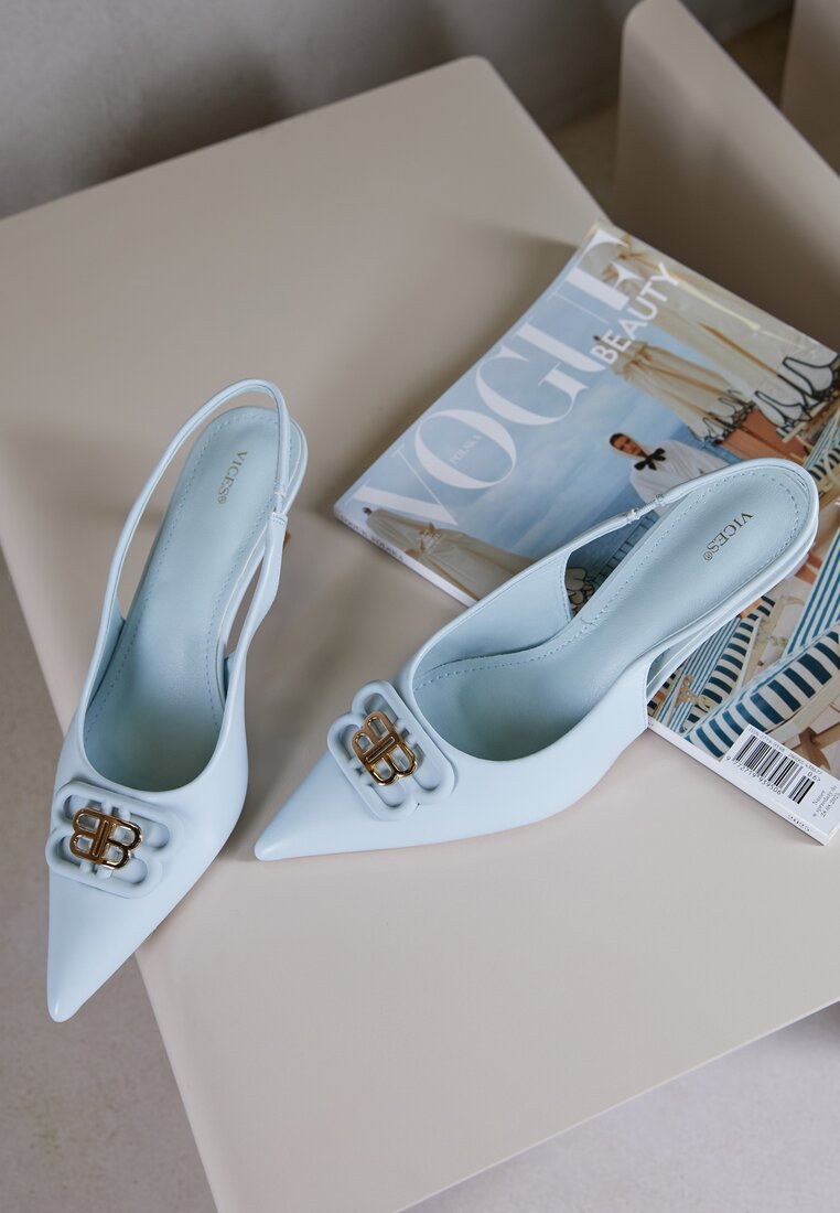 Sandale escarpen Albastre Vices tip Slingback cu toc anță decorate cu aplicație metalică Lilarunea