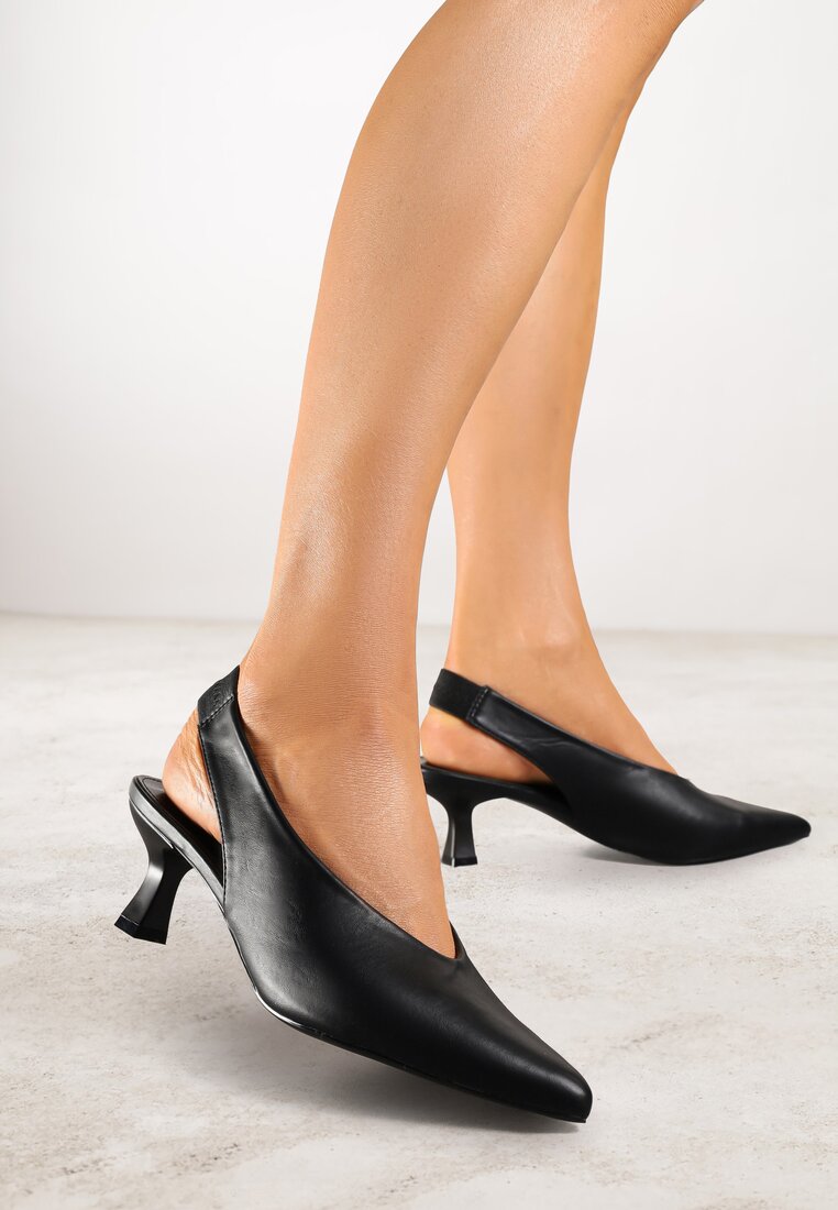 Pantofi negri tip sandale Vices pe toc mic tip Slingback Liluriela