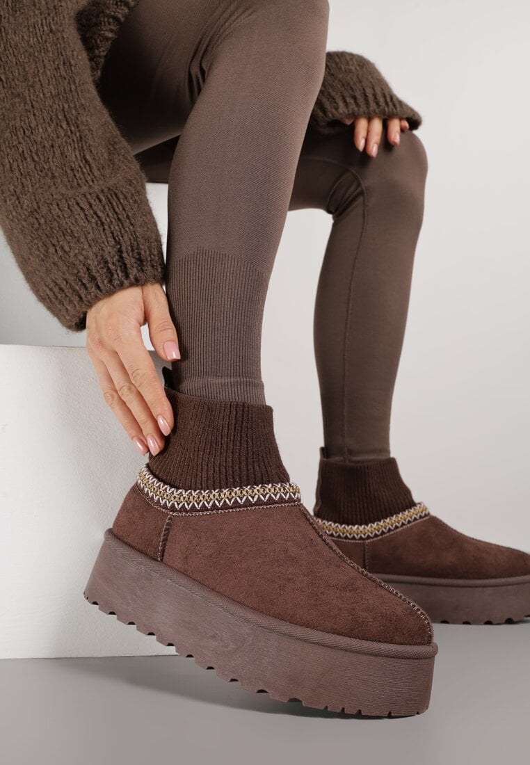 Cizme de zăpadă Maro VICES pe platformă cu parte superioară tip șosetă și broderie Ebentia