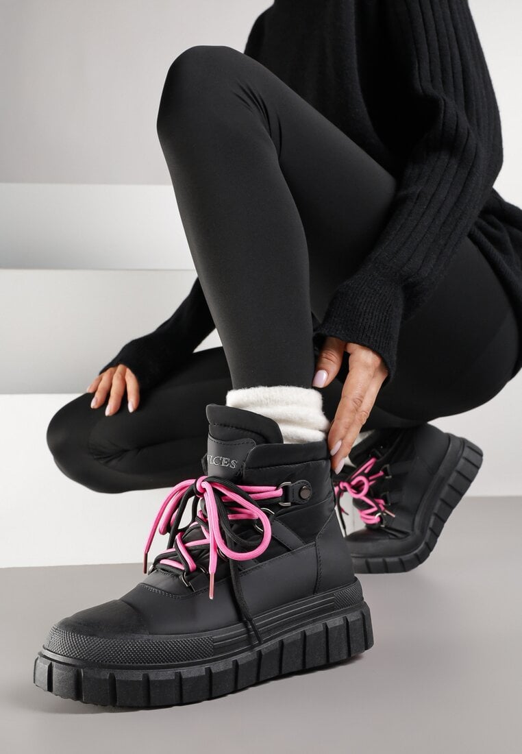 Ghete de zăpadă Negre Vices pe Platformă cu Relief Anorrise