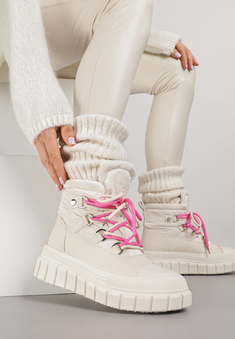 Cizme de zăpadă bej Vices cu platformă cu ștanțare Anorrise