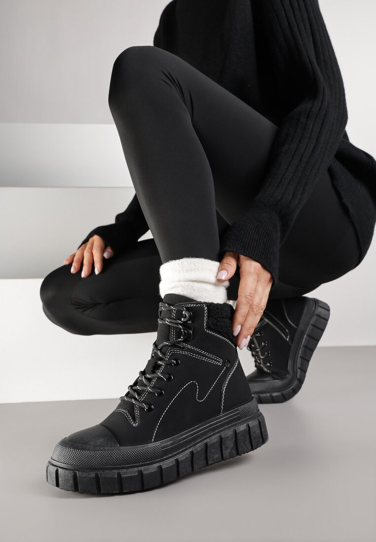 Botine negre tip Trapper Vices cu platformă cu relief Anarrive