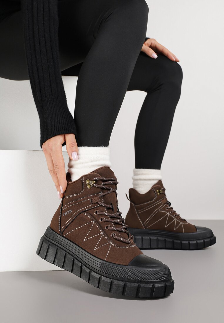 Ghete maro Trapper Vices pe Platformă cu Imprimeu decorate cu Cusături Amirrise