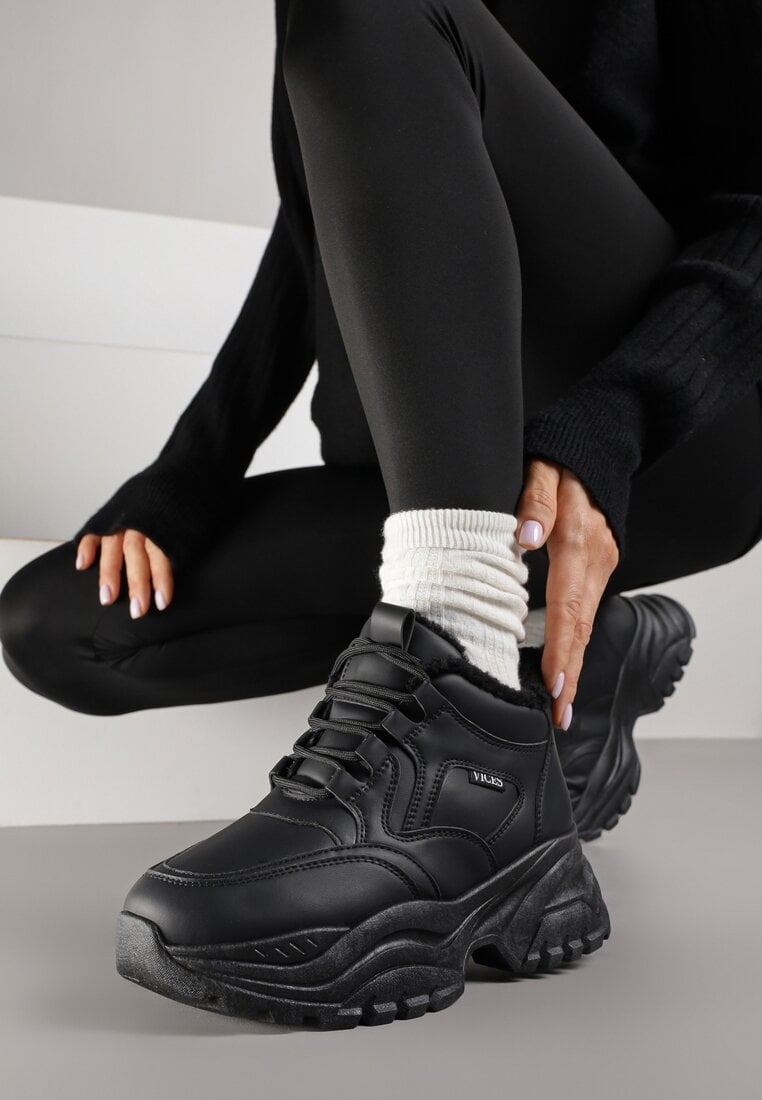 Adidași Streetwear Negri Vices Chunky stil Bocanci cu platformă Leate