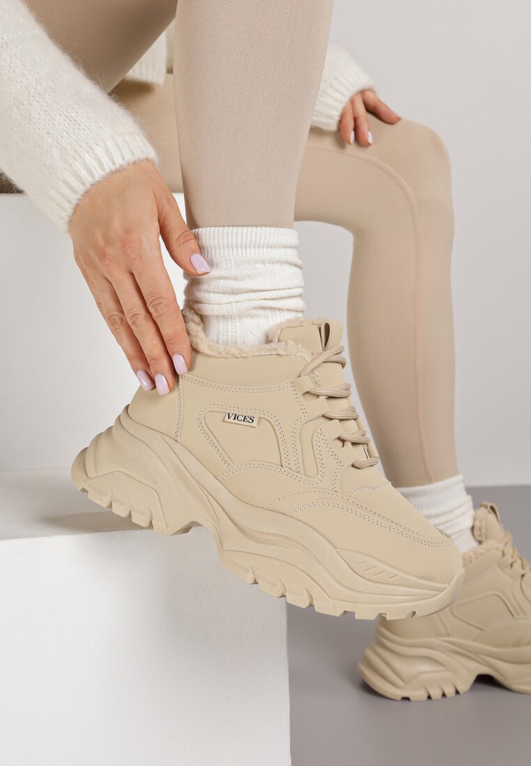 Adidași Streetwear Bej închis Vices Chunky în Stil de Bocanci cu Platformă Leate