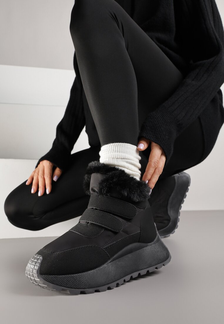 Adidași tip ghete de iarnă Negre Vices cu Blană cu Platformă cu Scai Nelosena