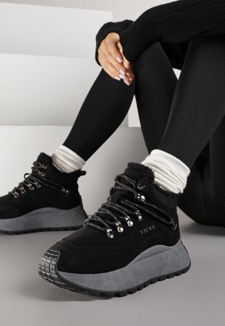 Cizme de zăpadă stil Adidași Negre Vices cu platformă stil sportiv Nelsella