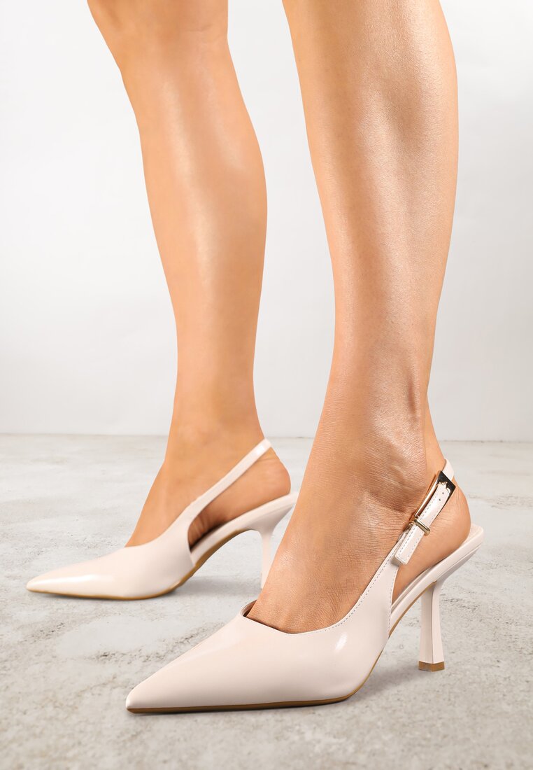Sandale Bej Lăcuite cu toc Stiletto Vices Tip Slingback Tilazea