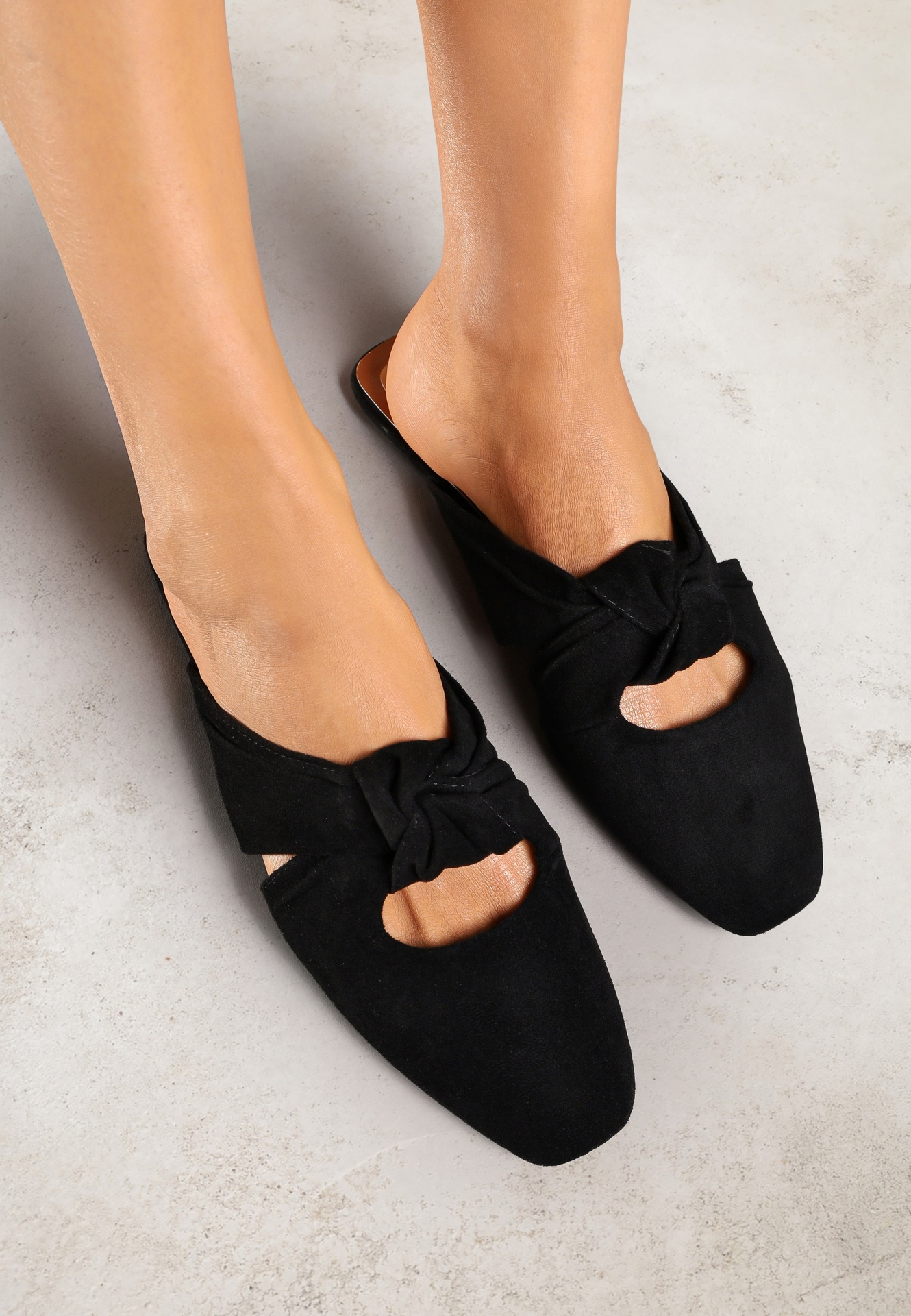 Papuci Negre Vices Tip Mule cu Nod Decorativ Elitina