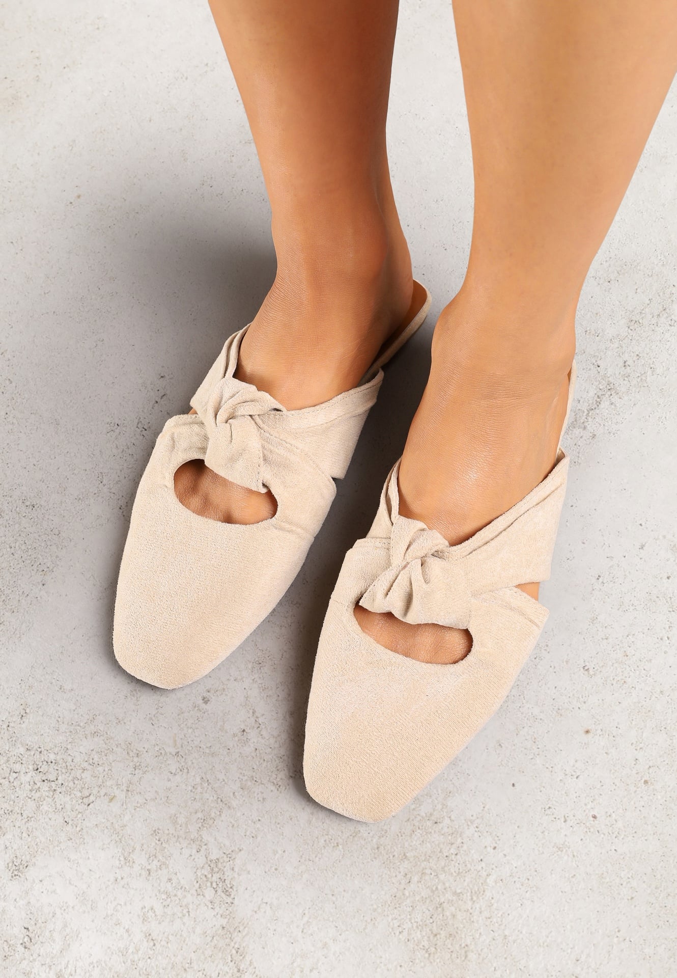 Papuci Bej Vices Tip Mule cu Nod Decorativ Elitina