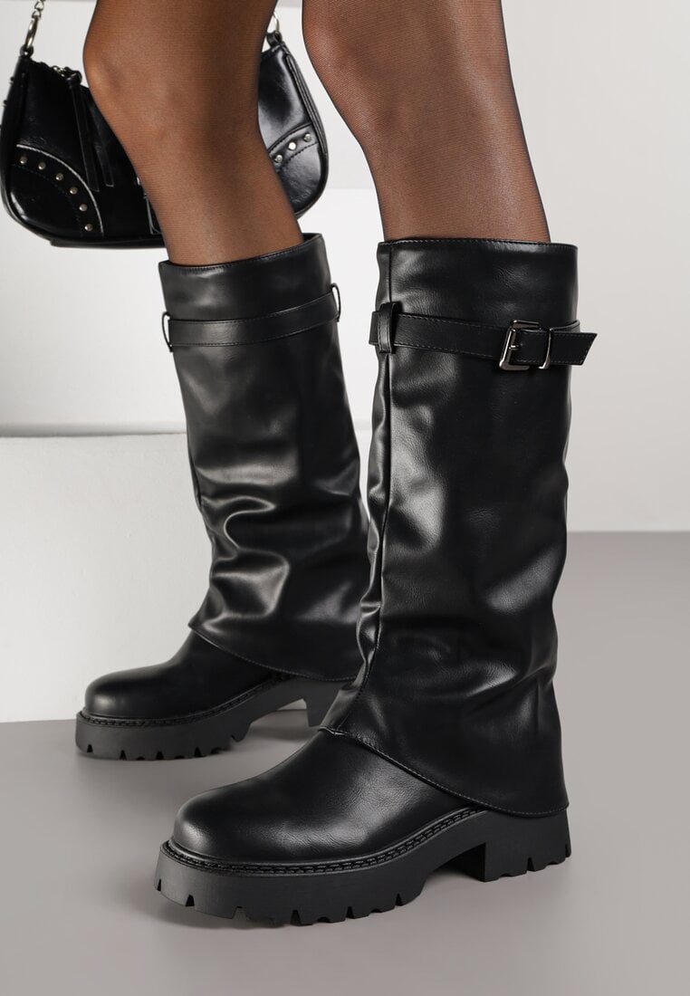 Cizme Negre VICES cu Carâmb încrețit Imitând Cracul Pantalonului cu Cataramă Valles