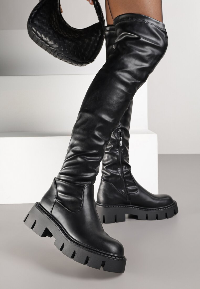 Cizme Negre Vices în Stil Muschetar pe Platformă Reliefată Lorisse