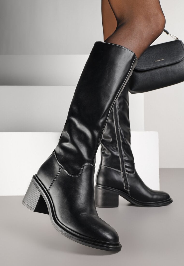 Cizme de ofițer Negre Vices pe toc gros Giorima