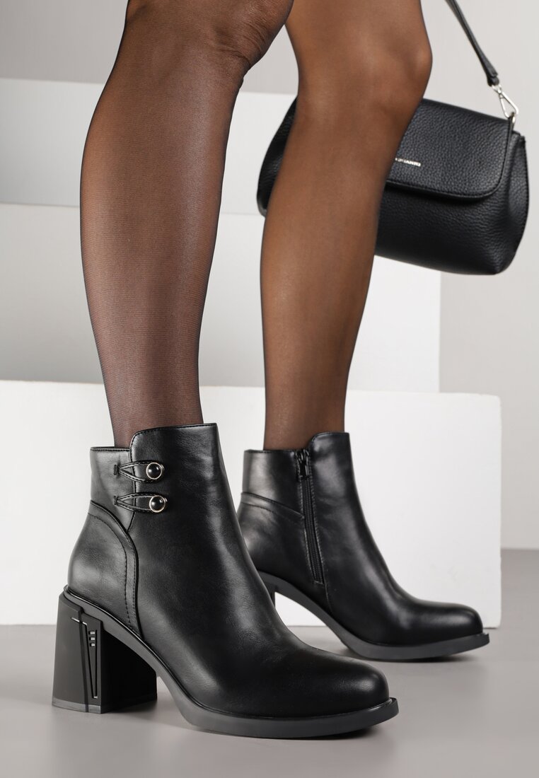 Ghete la gleznă Basic Negre VICES cu toc bloc Naleasa