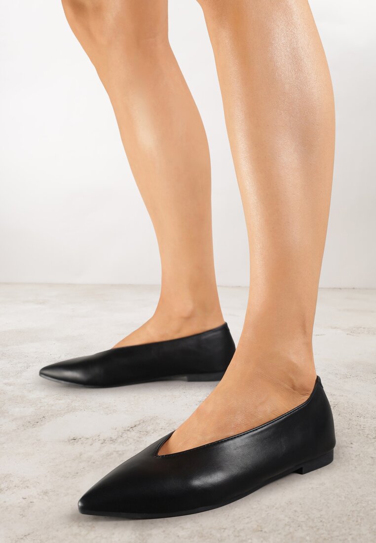 Balerini Negre Vices cu Branț din Piele Naturală în Stil Clasic Nalivee