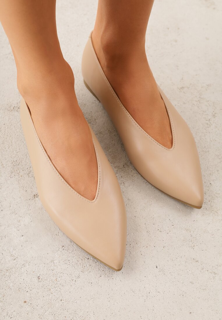 Balerini Bej închis Vices cu Brant din Piele Naturală în Stil Clasic Nalivee