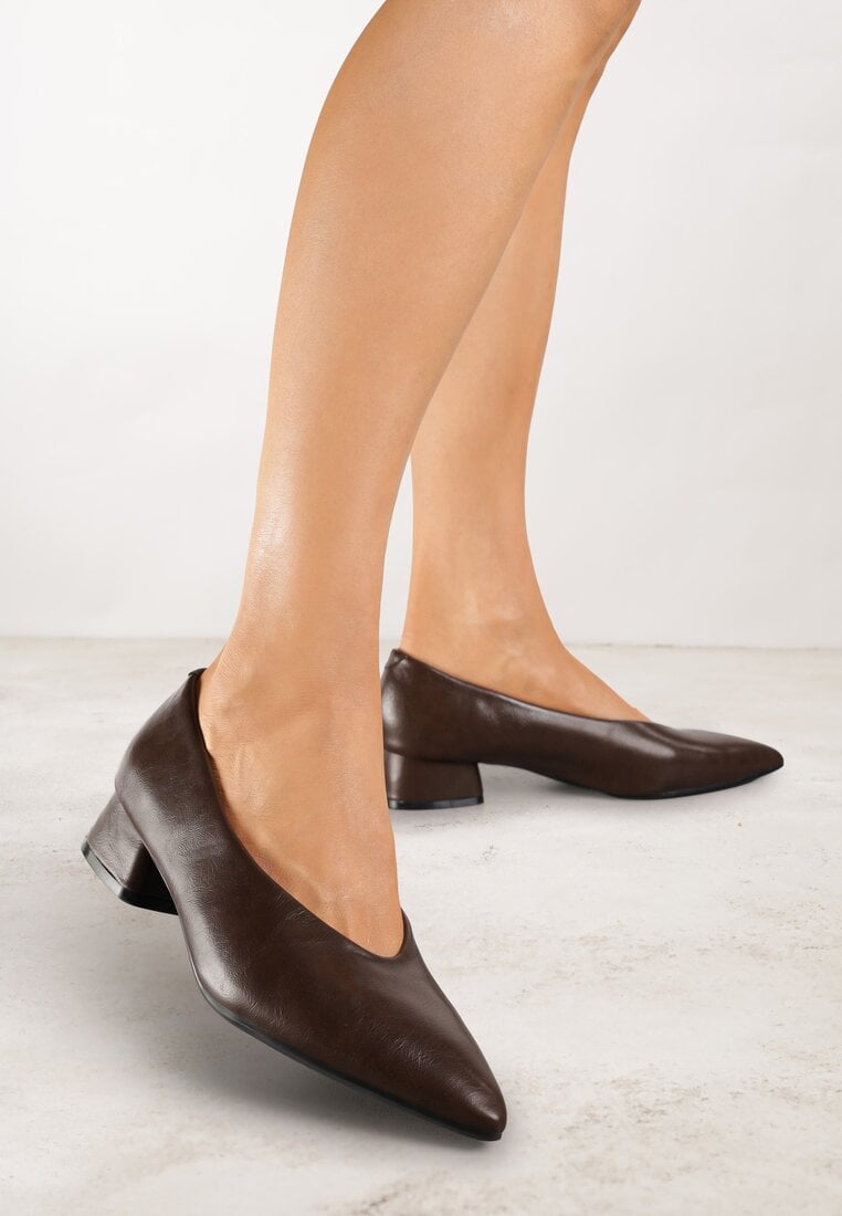 Pantofi cu toc Maro închis Vices cu toc gros cu branț din piele Rilomena