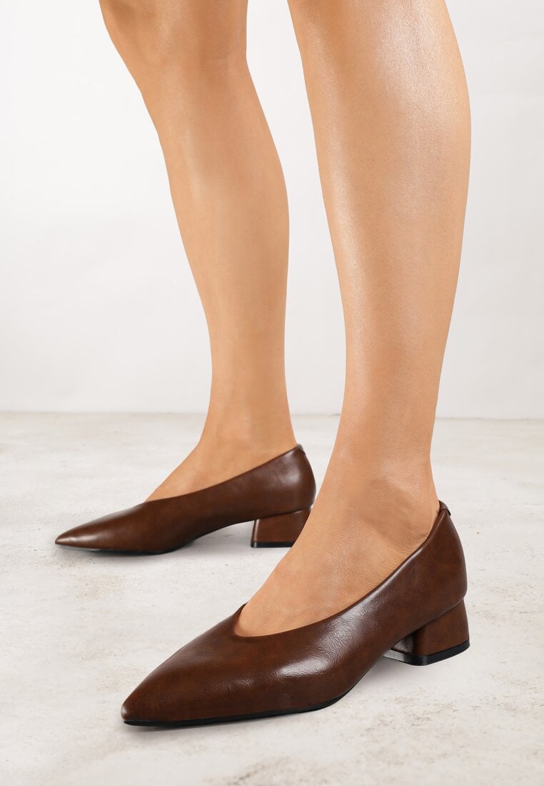 Pantofi Maro Vices cu Toc Gros cu Branț din Piele Rilomena