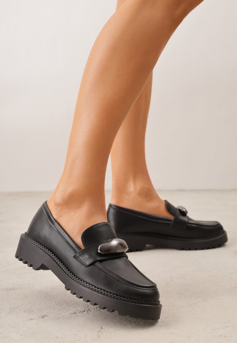 Mocasini Negri Vices cu Brant din Piele Naturală cu Aplicație Metalică Fergia