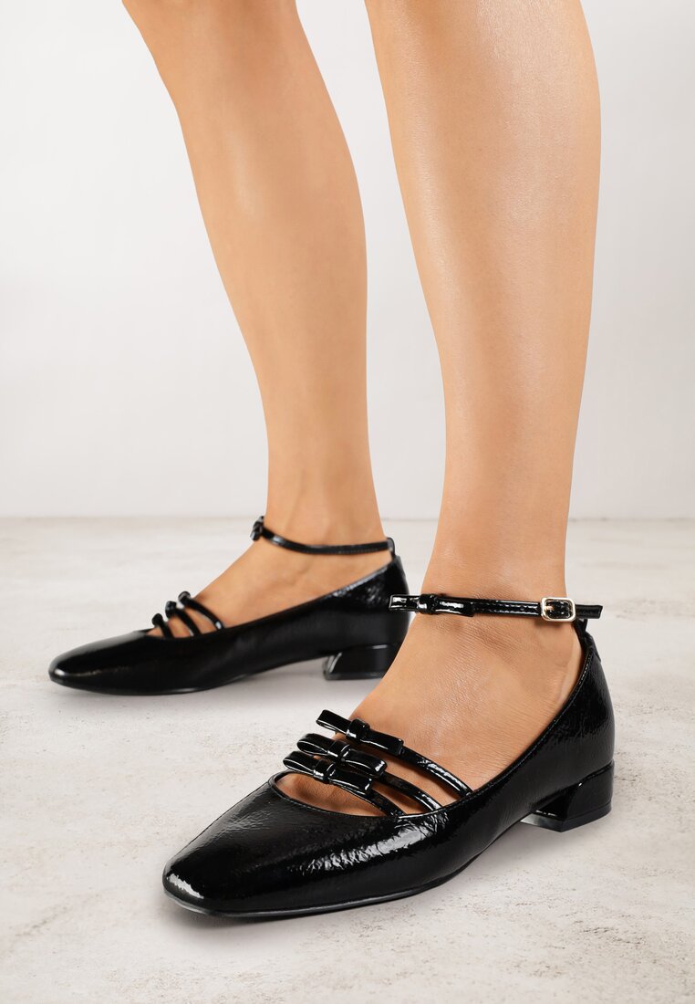 Pantofi cu toc Negre Lăcuite Vices Mary Jane cu branț din Piele Naturală Rilunea