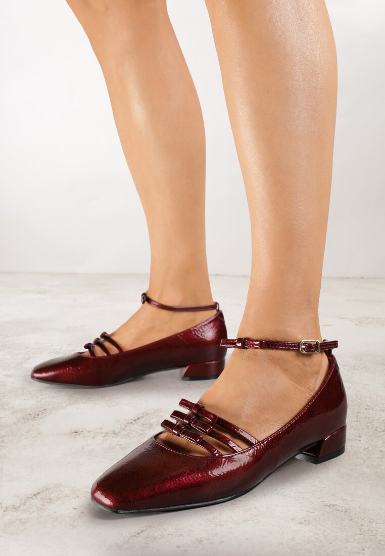 Pantofi cu toc Bordeaux Lăcuiți Vices Mary Jane cu Branț din Piele Naturală Rilunea