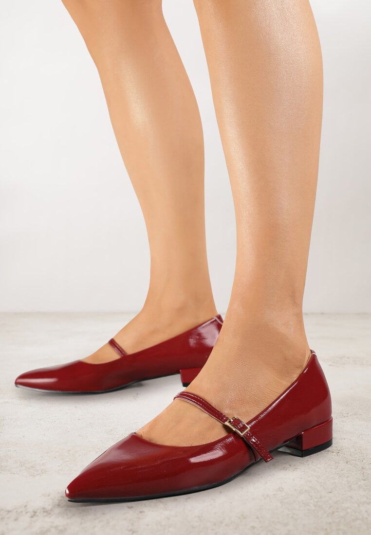 Balerine Bordeaux Lăcuite Vices cu Branț din Piele Naturală Decorate cu Baretă Tikkie