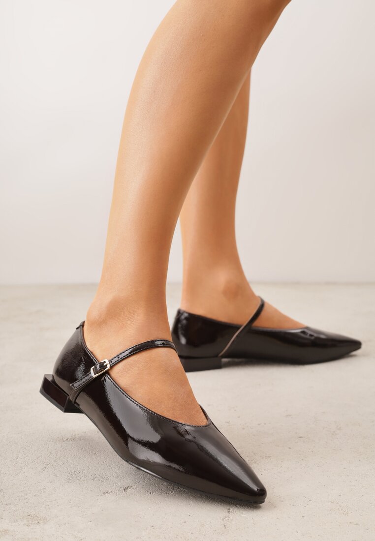 Balerini maro Mary Jane Vices cu toc geometric și branț din piele Vermene