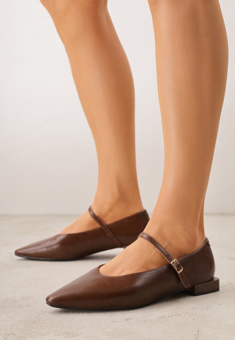 Balerini Maro deschis Vices în stil Mary Jane cu branț din piele naturală Emilane