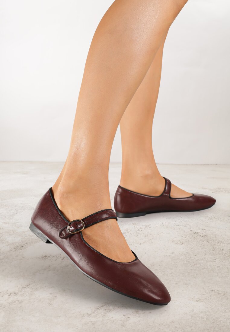 Balerini Bordeaux Vices cu branț din piele naturală, decorate cu baretă Patantie