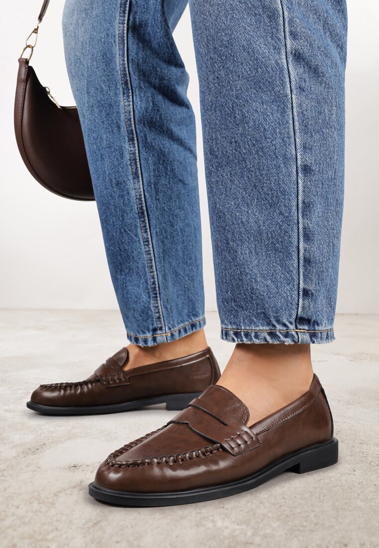 Mocasini Maro deschis Vices cu încrețire și branț din piele naturală Mestia