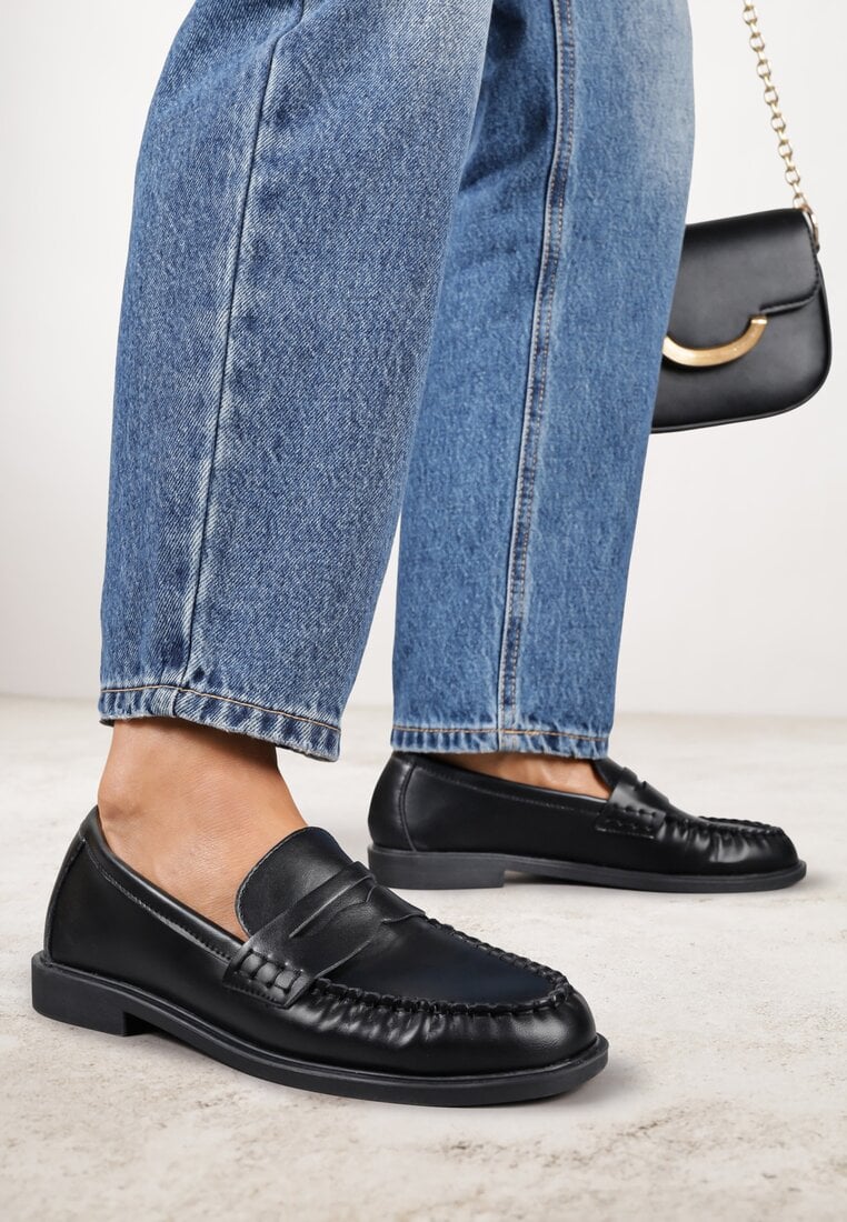 Mocasini Negri Vices cu încrețitură și brant din Piele Naturală Mestia