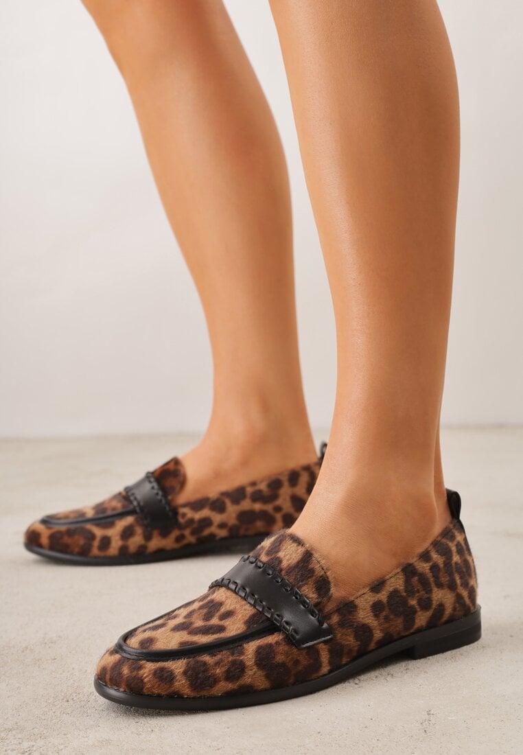 Mocasini leopard Vices cu branț din piele naturală și curea cu cusături Fonarrie