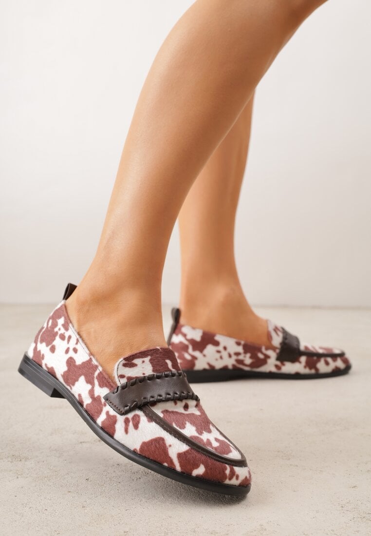 Mocasini Maro cu imprimeu de văcuță Vices cu Branț din Piele Naturală și Curea cu Cusături Fonarrie