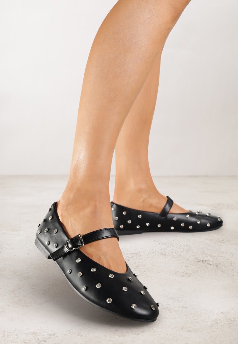 Balerini Negri Vices stil Mary Jane cu ținte și branț din piele Riladora