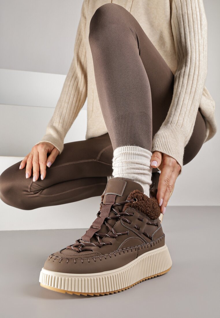 Bocanci de zăpadă maro Vices cu platformă, cu ștanțare, decorați cu cusături Lerriva