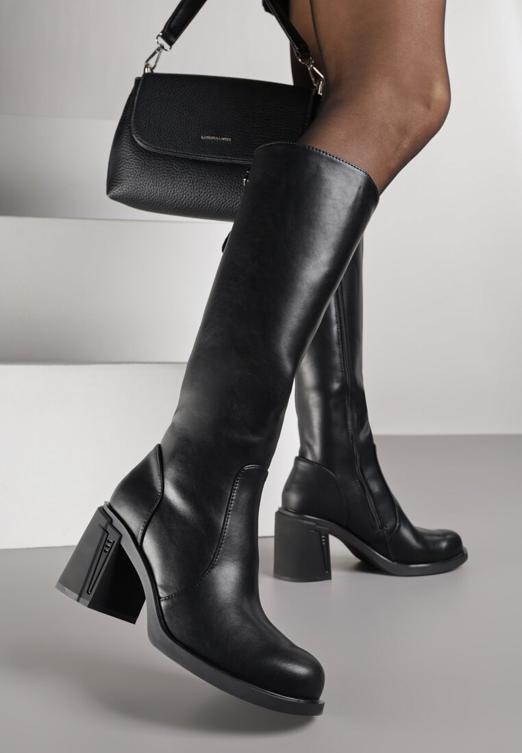 Cizme Negre VICES pe Toc Gros din Piele Naturală Decorate cu Aplicații Refesa