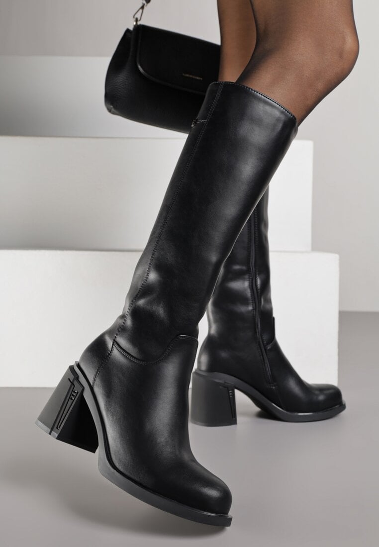 Cizme Negre VICES pe Toc din Piele Naturală Fezenna