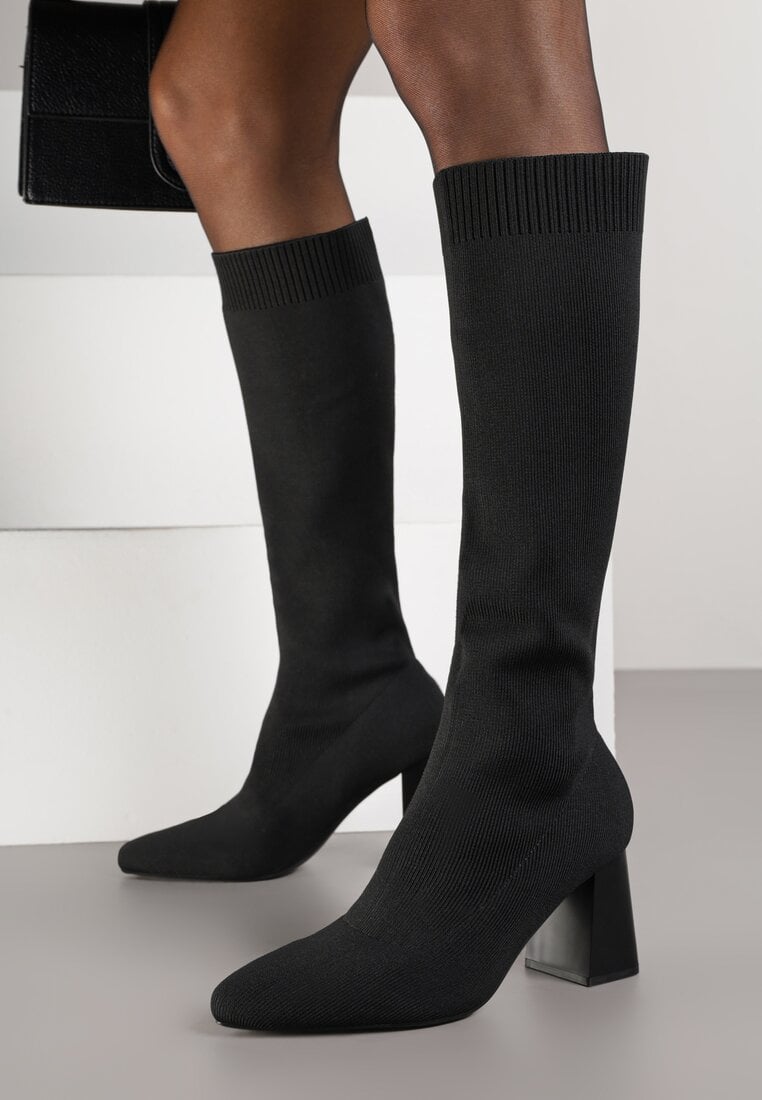 Cizme tip șosetă Negre VICES cu toc bloc Ralles